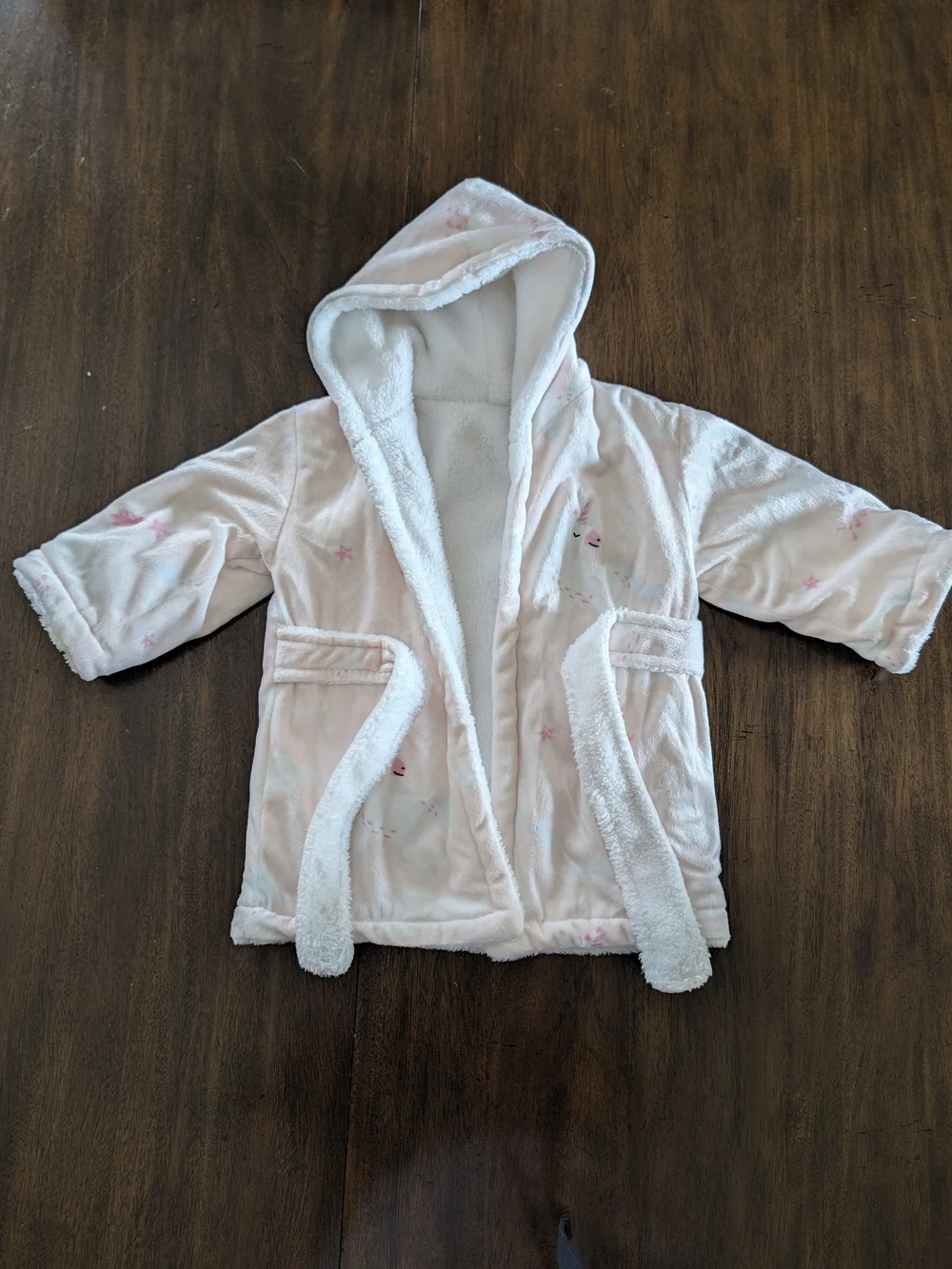 Toddler Unicorn Hooded Bath Robe - Light Pink White Plush 12 Month